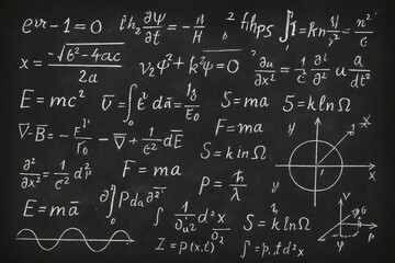 Chalkboard equations and physics diagrams mathematics science