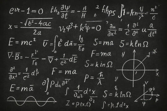 Chalkboard equations and physics diagrams mathematics science - Powered by Adobe