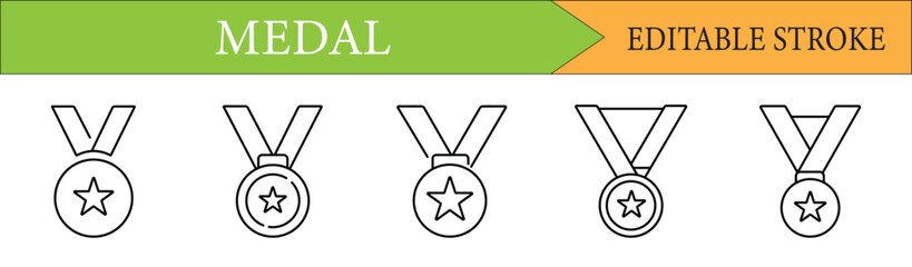 Medal Editable Stroke Line Icon Set