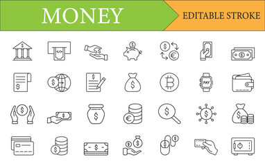 Money and Finance Line Icons Set