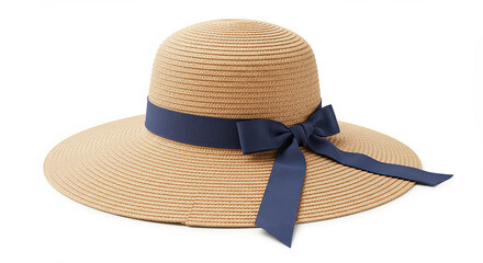 Summer straw hat with navy bow