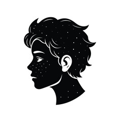 Silhouette profile a freckled face with starry hair head person