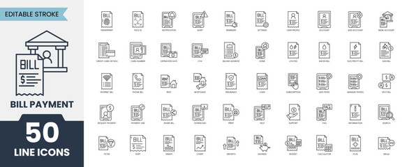 Bill Payment line editable icon set. icons related to payment, money, finance and more. Vector illustration
