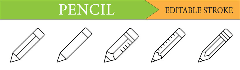Pencil Line Icons Set with Editable Stroke