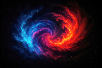 Obraz premium Cosmic nebula swirling with vibrant blue and fiery red hues amidst a starry expanse