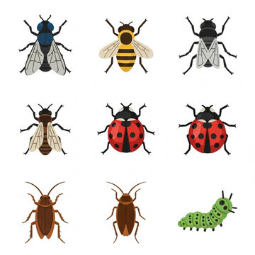 Insect Vector Art Bundle: Ladybird, Ant, Fly, Cockroaches and Bees Illustrations	