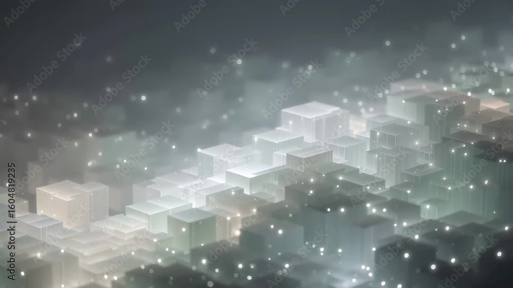 Poster a futuristic abstract representation of transparent square shapes in pastel colors and lines with gl
