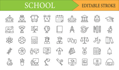 School and Education Icons | Editable Stroke Vector Outline Set