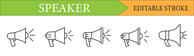 Megaphone and Speaker Line Icons Editable Stroke Set
