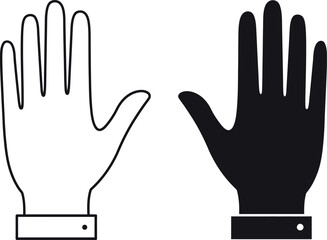 Open hands silhouette stop gesture white black icons