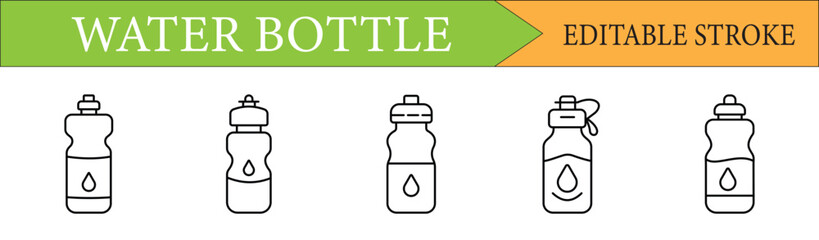 Obraz premium Reusable Sport Water Bottle Line Icons Editable Stroke