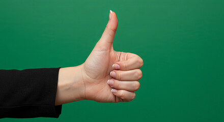 Thumbs up gesture against green background