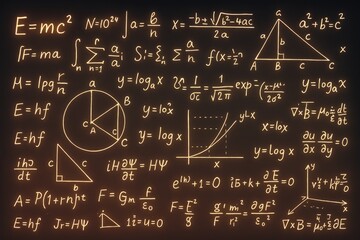 Glowing Mathematical Equations and Geometric Diagrams mathematics formulas