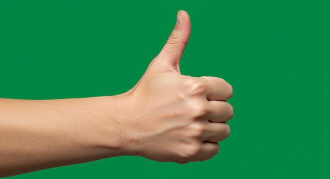 Thumbs up gesture against green background