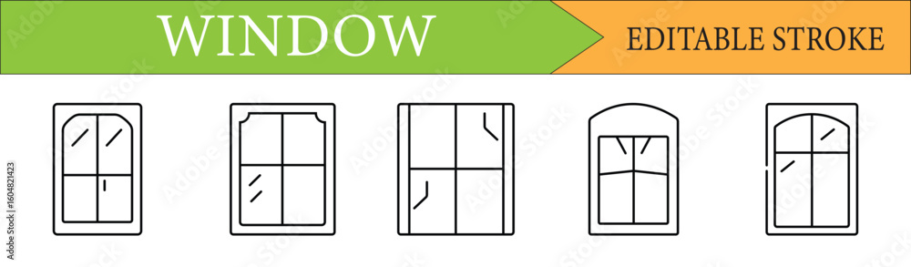 Poster window frame outline icons editable stroke vector set