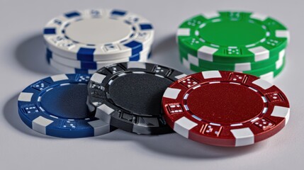 The colorful assortment of poker chips ready for an exciting game night.