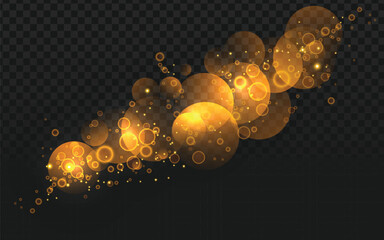 Dynamic golden bokeh light effect with sparkling particles, perfect for festive overlays, magical backgrounds, and celebratory designs.