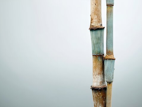 Fototapeta A flow of bare bamboo stems reveals three transparent segments against a soft, muted background. This natural element can inspire identity themes in various creative fields
