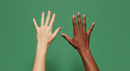 Diverse hands raised together