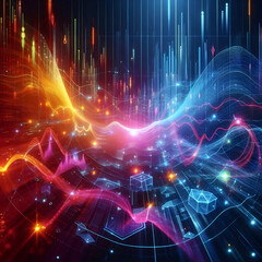 Obraz premium Futuristic 3d charts with neon colors, AI generated image