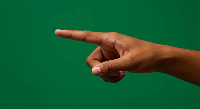 Hand pointing forward on green background - Powered by Adobe