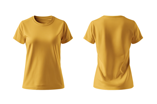 Mustard yellow women's short-sleeve t-shirt, front and back view - Powered by Adobe