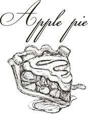 Hand-drawn apple pie slice illustration with decorative text 