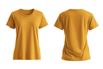 Mustard-yellow women's t-shirt, front and back views
