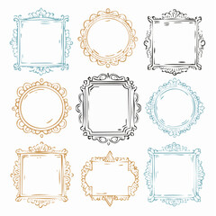 Hand drawn ink vintage frames. Stamp or letter mark frames for greeting cards