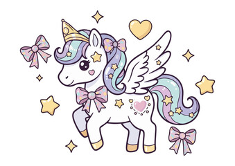 Cute blue dragon character with bows and stars in whimsical design concept