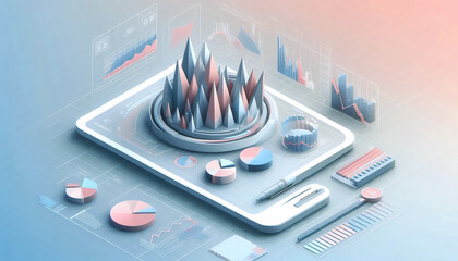 Isometric 3d charts for presentations, AI generated image