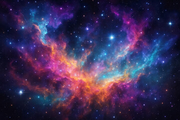 Fototapeta premium Vibrant cosmic clouds and glowing stars in deep space nebula galaxy