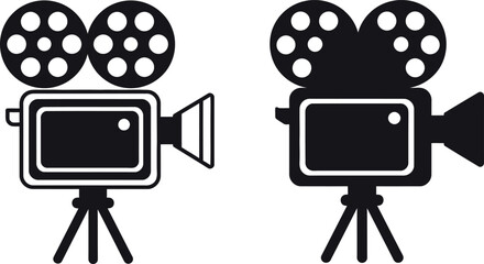 Obraz premium Vintage film camera icons retro cinema movie production