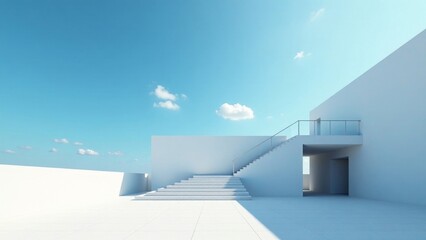 Obraz premium Modern Minimalist Architecture Steps Leading to a White Building Under a Clear Sky