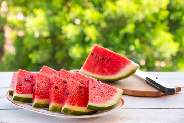 Fresh sliced watermelon outdoors, delicious summer snack