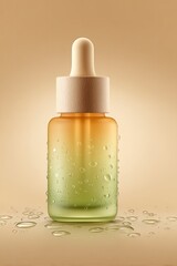 Amber and green serum dropper bottle with water droplets
