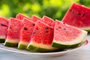 Fresh sliced watermelon outdoors, delicious summer snack