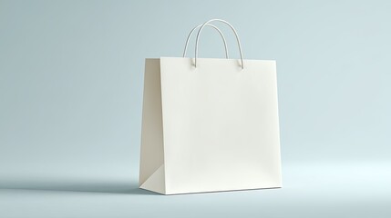 Blank white shopping bag on a light blue background