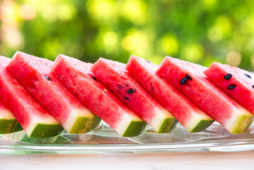 Fresh sliced watermelon outdoors, delicious summer snack
