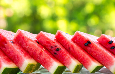 Fresh sliced watermelon outdoors, delicious summer snack