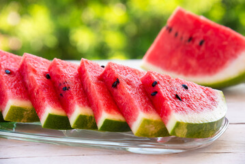 Fresh sliced watermelon outdoors, delicious summer snack