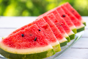 Fresh sliced watermelon outdoors, delicious summer snack