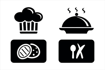 Chef Hat and Cutlery Icons for Restaurant Menu Design