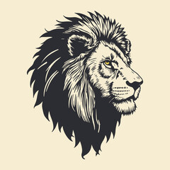 Monochrome Lion Head Portrait Artwork with Majestic Mane and Intense Gaze Depicting Strength and Royalty