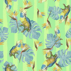 TROPICAL PRINT WITH COCKATOO AND TROPICAL FOLIAGE