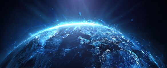 Obraz premium The Earth Glowing in the Vastness of Space with Digital Connections
