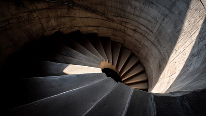 Obraz premium Circular grey concrete staircase.