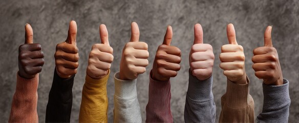 The hands displaying thumbs up gesture representing unity and positivity.
