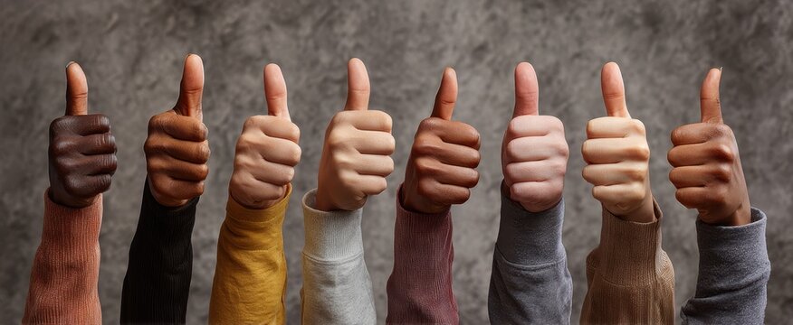 The hands displaying thumbs up gesture representing unity and positivity.