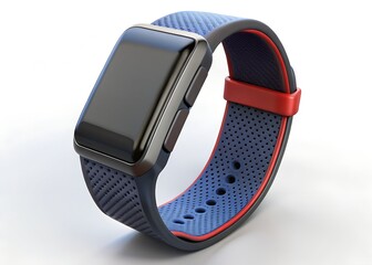Modern smartwatch with dark gray casing black textured strap and red accent